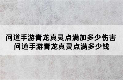 问道手游青龙真灵点满加多少伤害 问道手游青龙真灵点满多少钱